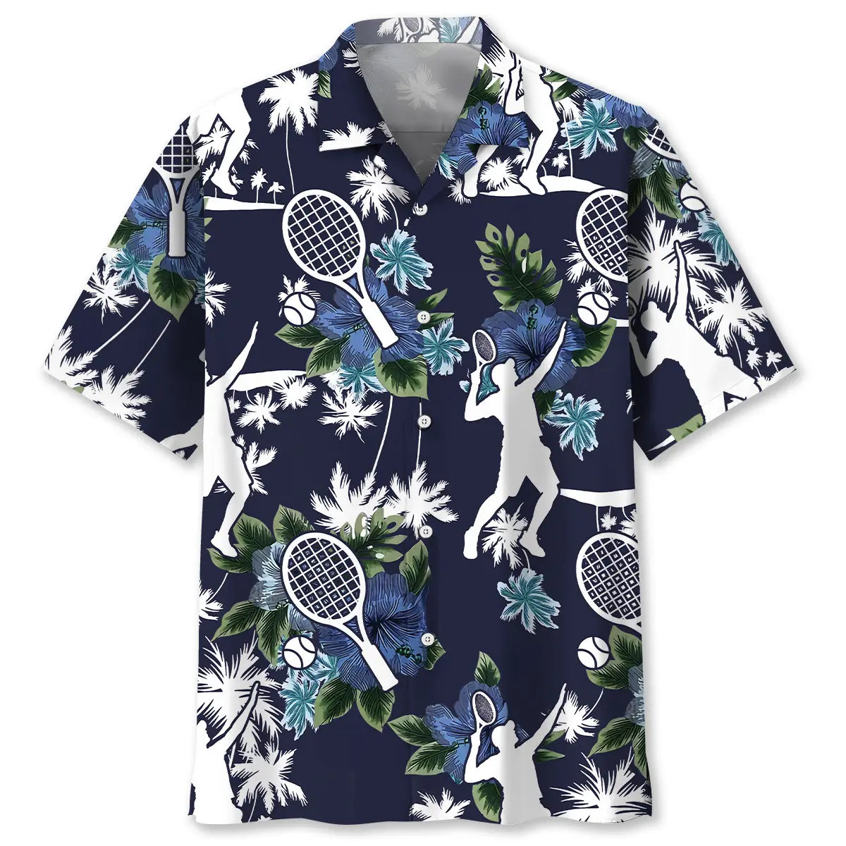 Tennis Blue Nature Hawaiian Shirt For Summer Gathering, Tropical Holiday, And Coastal Style