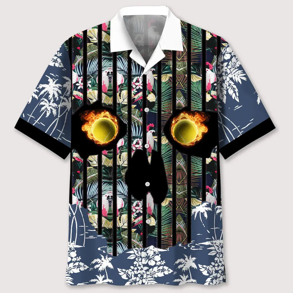 Floral Tennis Skull Hawaiian Shirt For Island Vacations, Resort Wear, And Relaxed Seasonal Style