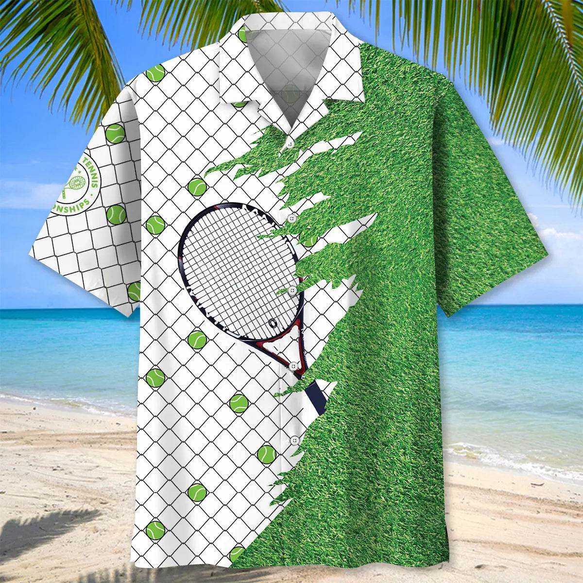 Tennis Green Hawaiian Shirt For Island Vacations, Resort Wear, And Relaxed Seasonal Style