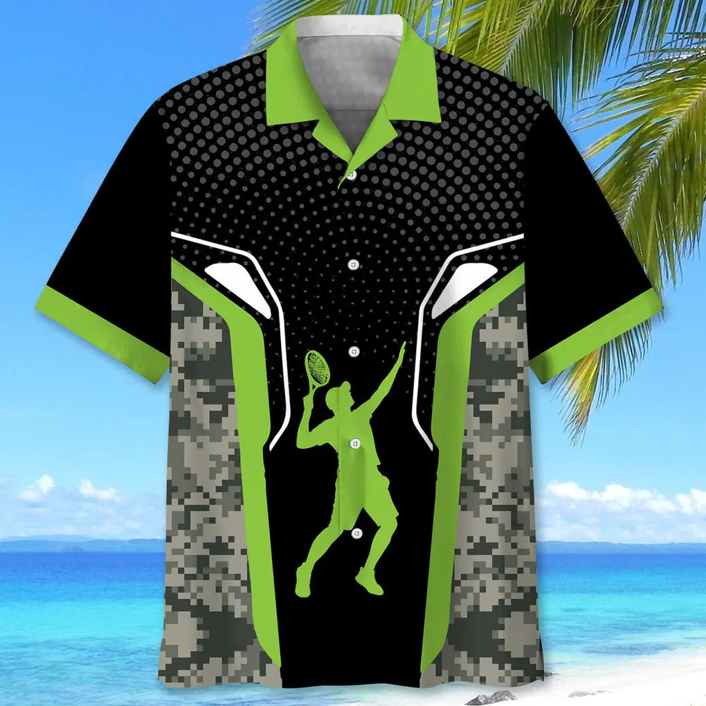 Tennis Green Hawaiian Shirt For Coastal Travel, Casual Events, And Comfortable Summer Wear