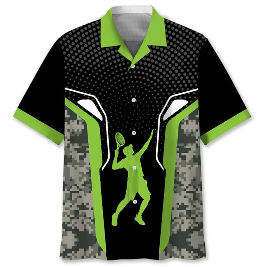 Tennis Green Hawaiian Shirt For Coastal Travel, Casual Events, And Comfortable Summer Wear