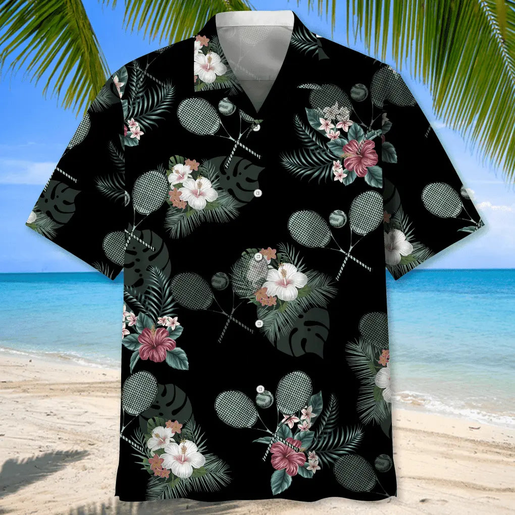 Tropical Tennis Hawaiian Shirt For Island Getaways, Outdoor Gatherings, And Comfortable Summer Wear