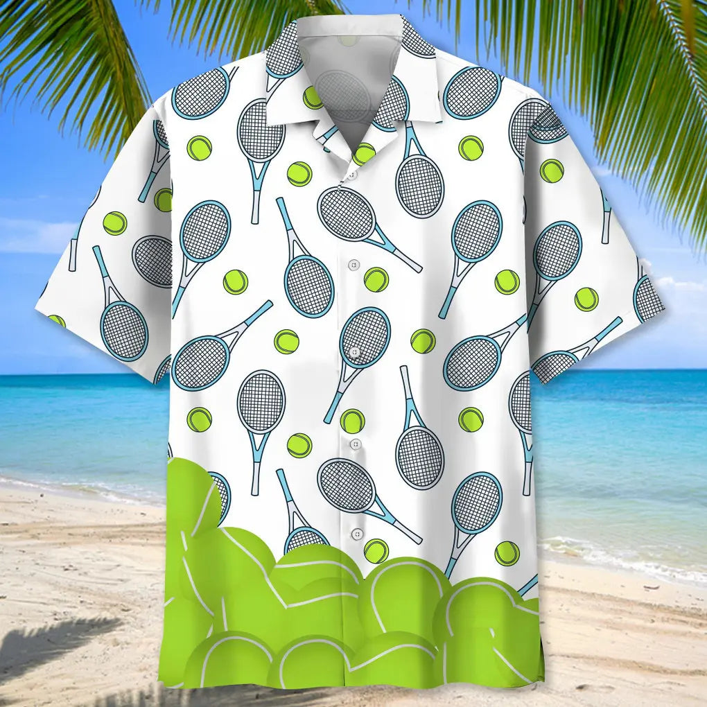 Tennis Creative Pattern Hawaiian Shirt For Summer Vacation, Beach Travel, And Casual Wear