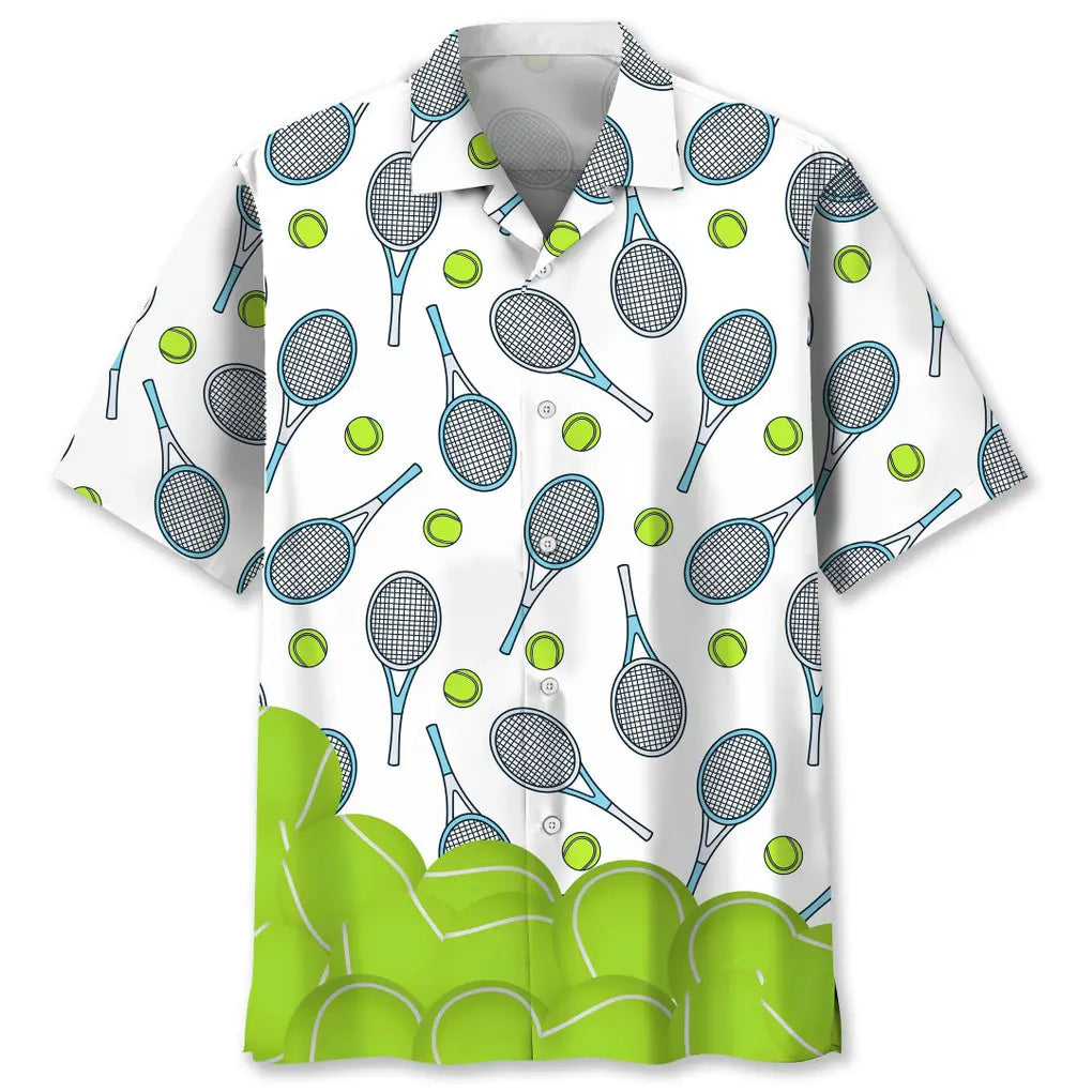 Tennis Creative Pattern Hawaiian Shirt For Summer Vacation, Beach Travel, And Casual Wear