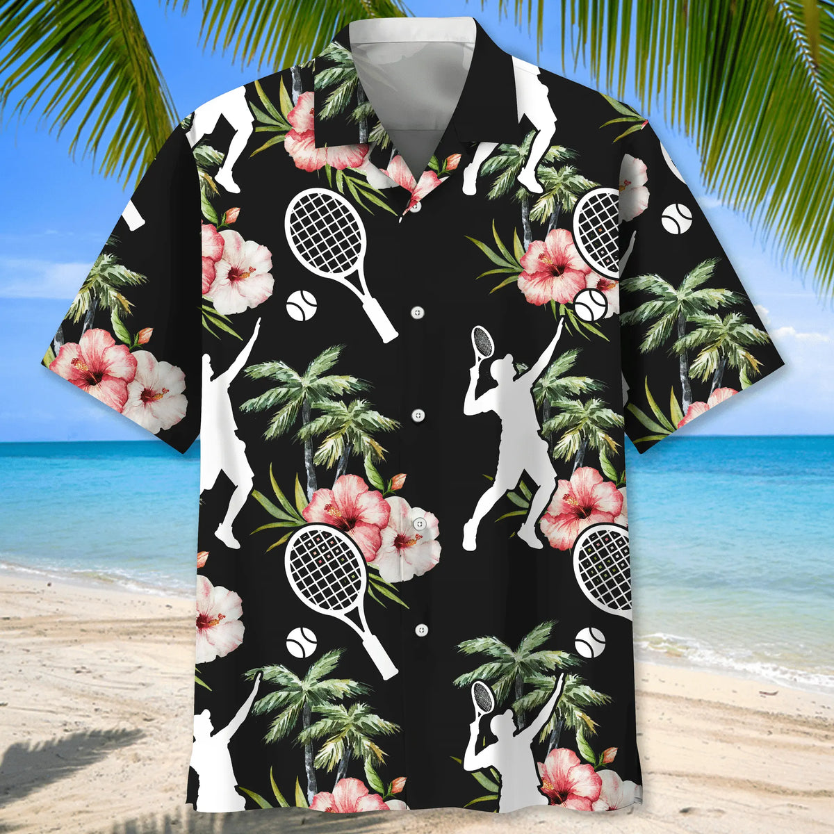 Floral Tennis Nature Hawaiian Shirt For Summer Vacation, Beach Travel, And Casual Wear