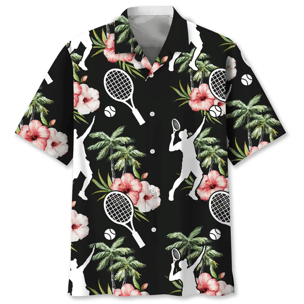 Floral Tennis Nature Hawaiian Shirt For Summer Vacation, Beach Travel, And Casual Wear