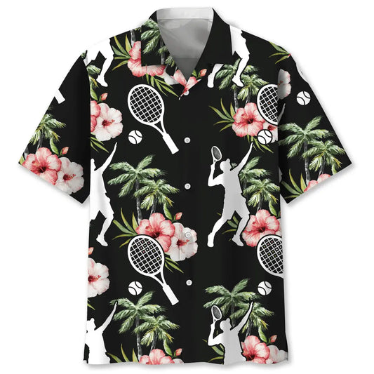 Floral Tennis Nature Hawaiian Shirt For Summer Vacation, Beach Travel, And Casual Wear