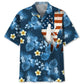 American Tropical Tennis Blue Hawaiian Shirt For Patriotic Events, Summer Travel, And Casual Outdoor Wear