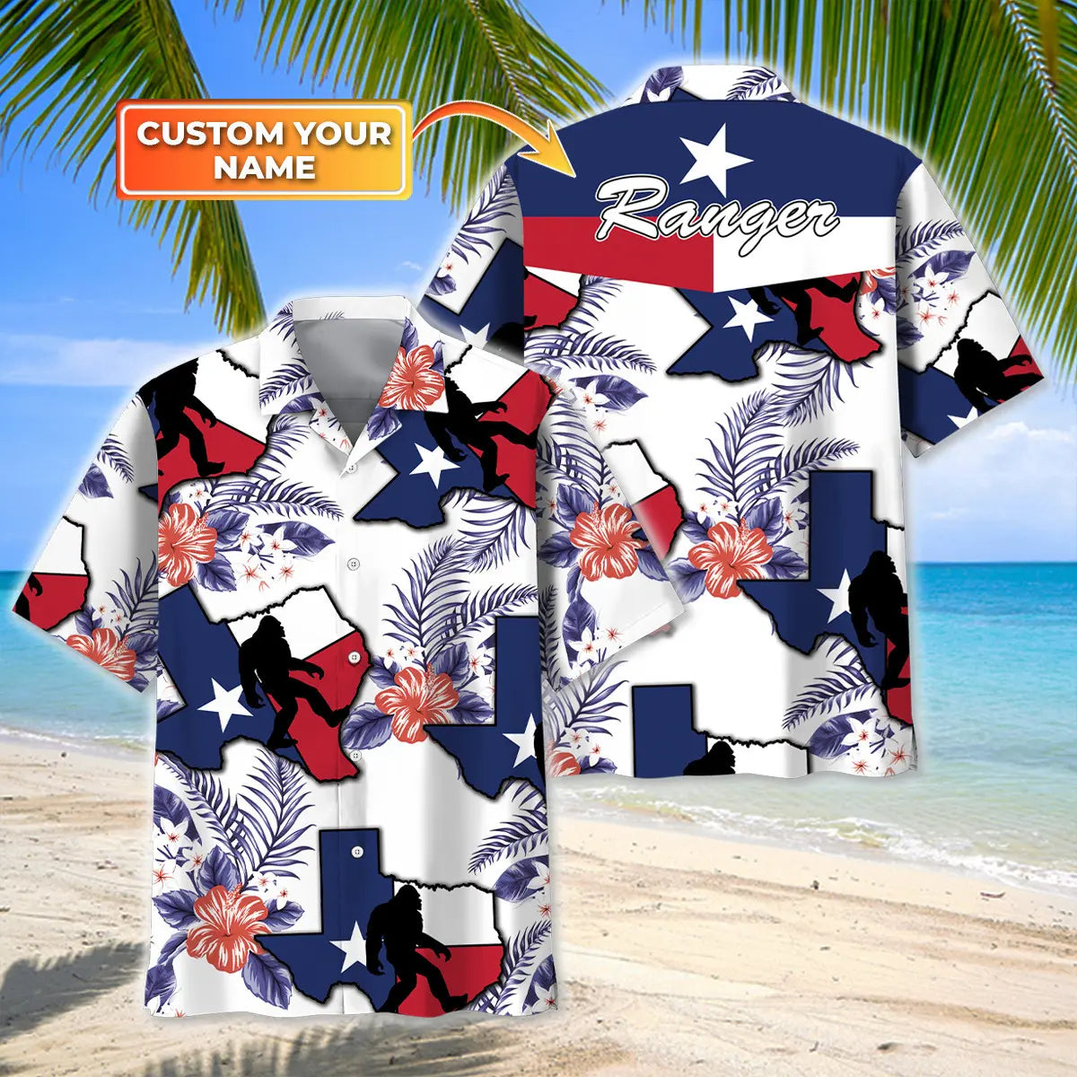 Texas Bigfoot Custom Name Hawaiian Shirt For Summer Road Trip, Beach Party, And Warm Weather Fashion
