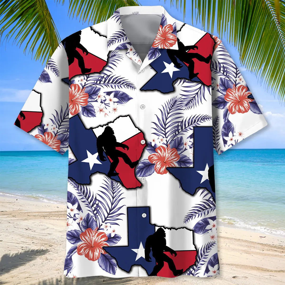 Texas Bigfoot Hawaiian Shirt For Summer Vacation, Beach Travel, And Casual Wear