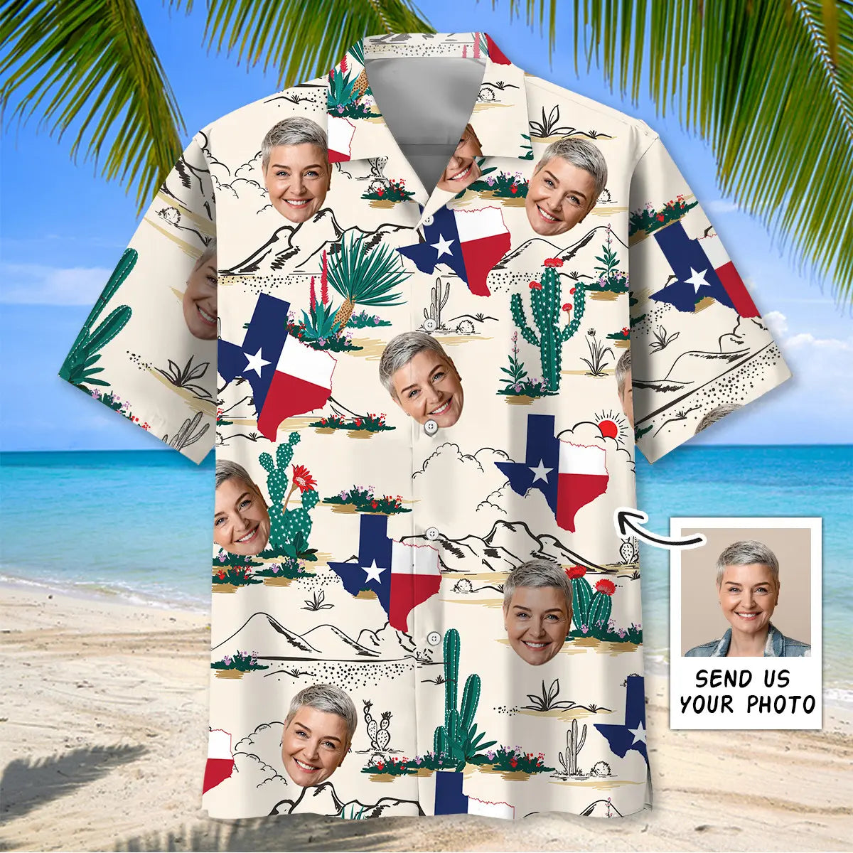 Texas Desert Personalized Photo Face Hawaiian Shirt For Tropical Holidays, Outdoor Gatherings, And Everyday Comfort