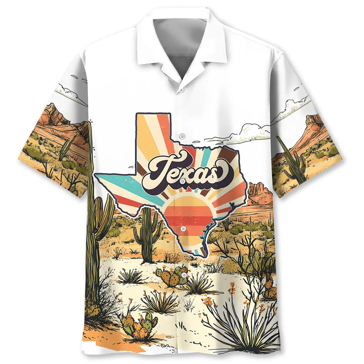Retro Creative Texas Hawaiian Shirt For Island Vacations, Resort Wear, And Relaxed Seasonal Style