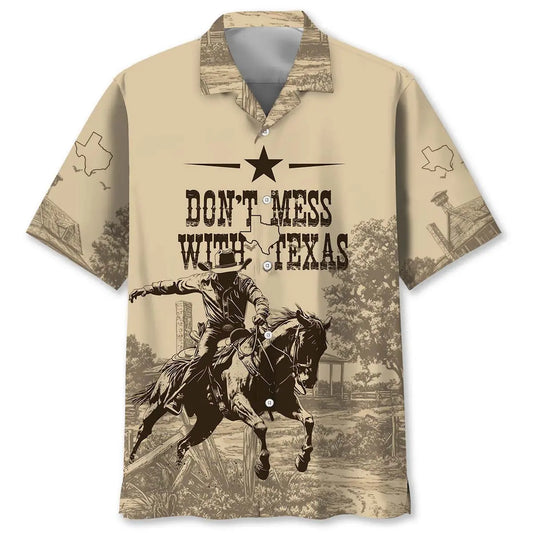 Vintage Texas Heritage Cowboy Hawaiian Shirt For Tropical Holidays, Outdoor Gatherings, And Everyday Comfort