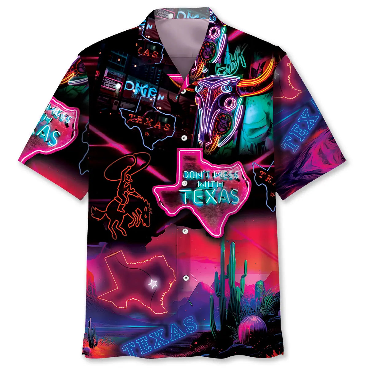 Texas State Neon Custom Name Hawaiian Shirt For Resort Holiday And Vacation Style