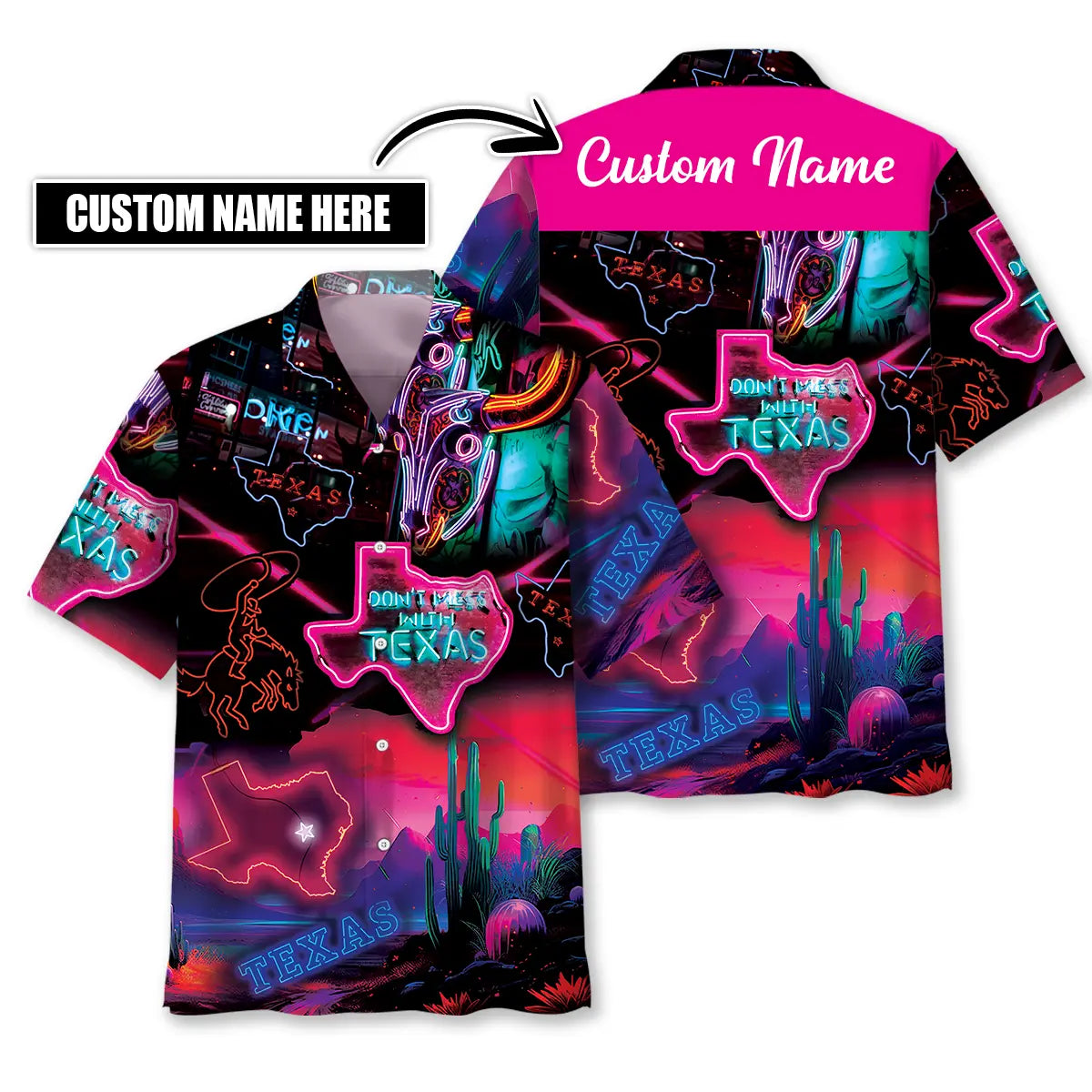 Texas State Neon Custom Name Hawaiian Shirt For Beachside Event And Casual Outdoor Style