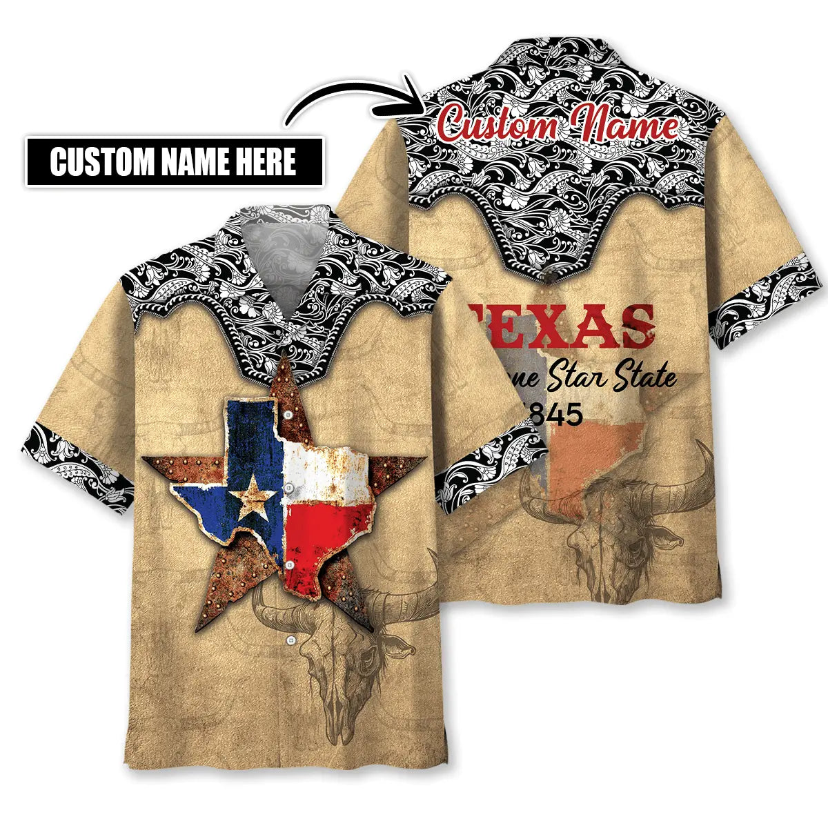 Texas The Lone Star State Custom Name Hawaiian Shirt For Outdoor Event, Warm Weather Outing, And Coastal Casual Wear