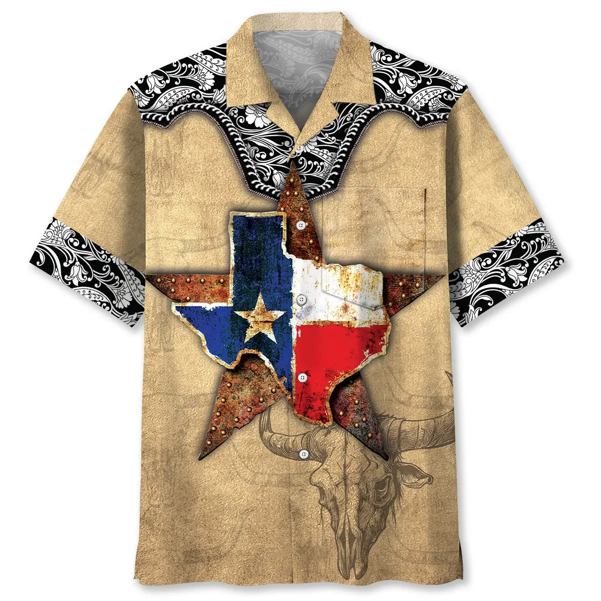 Texas The Lone Star State Pocket Hawaiian Shirt For Beach Travel, Relaxed Getaway, And Coastal Style