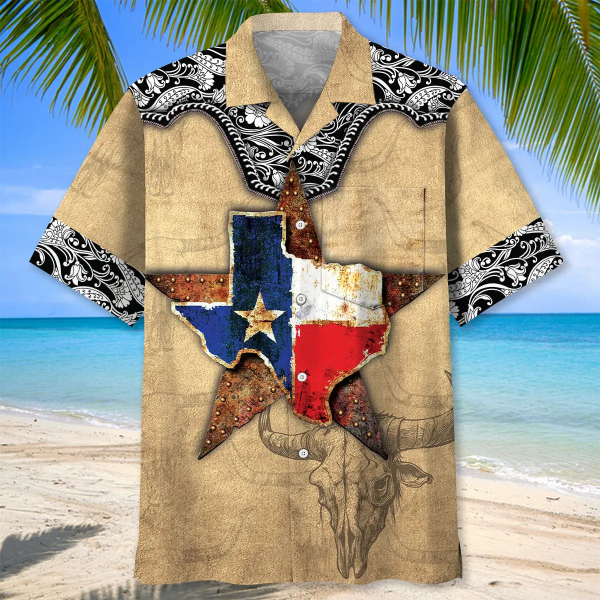 Texas The Lone Star State Pocket Hawaiian Shirt For Summer Road Trip, Beach Party, And Resort Wear