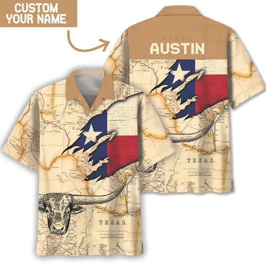 Vintage Texas Custom Hawaiian Shirt For Coastal Travel, Casual Events, And Comfortable Summer Wear