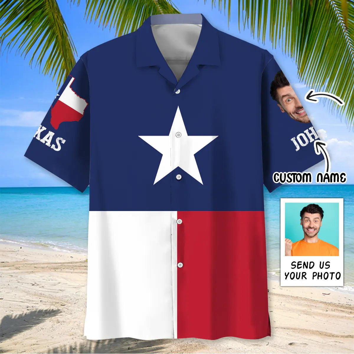 Hawaiian Shirt / Adults / S The Lone Star State Custom Name Custom Photo Hawaiian Shirt