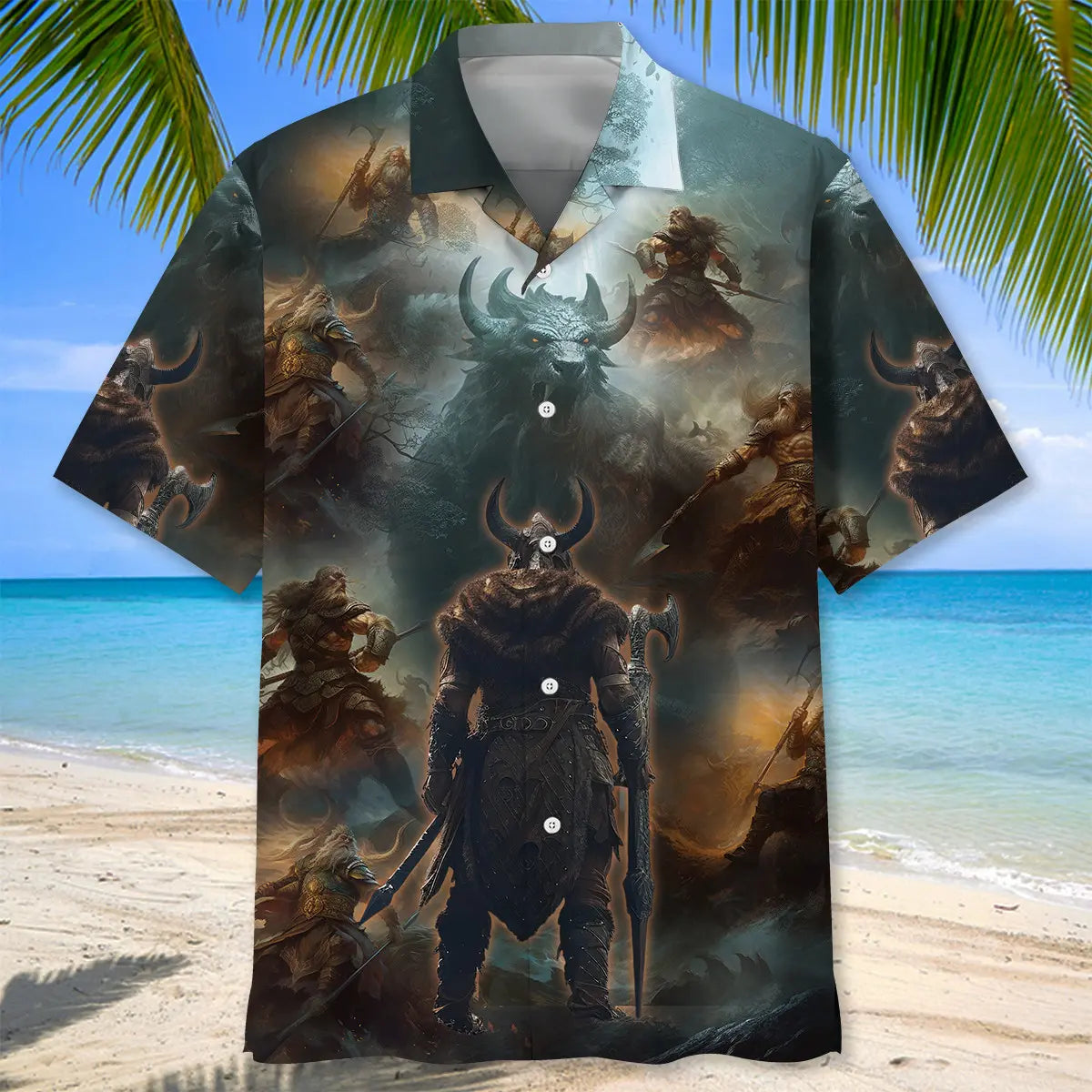 Monster Viking Warrior Hawaiian Shirt For Mythic Art Lovers, Coastal Outings, And Thoughtful Gift Giving