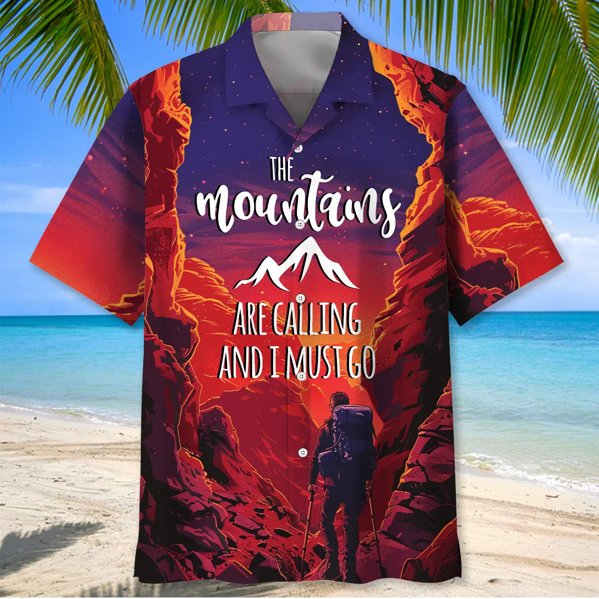 Mountain Hiking Adventure Hawaiian Shirt For Tropical Holidays, Outdoor Gatherings, And Everyday Comfort