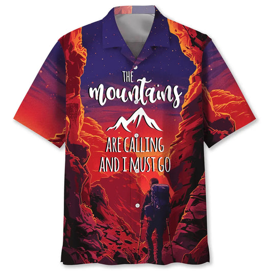 Mountain Hiking Adventure Hawaiian Shirt For Tropical Holidays, Outdoor Gatherings, And Everyday Comfort