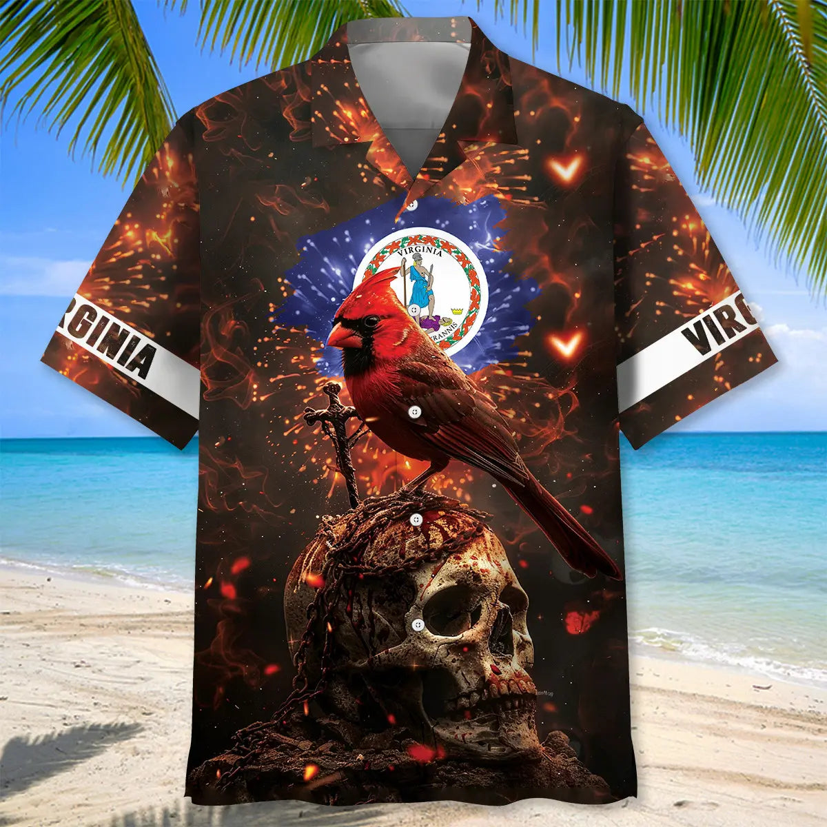 Power Virginia Heritage Hawaiian Shirt For Summer Vacation, Beach Travel, And Casual Wear
