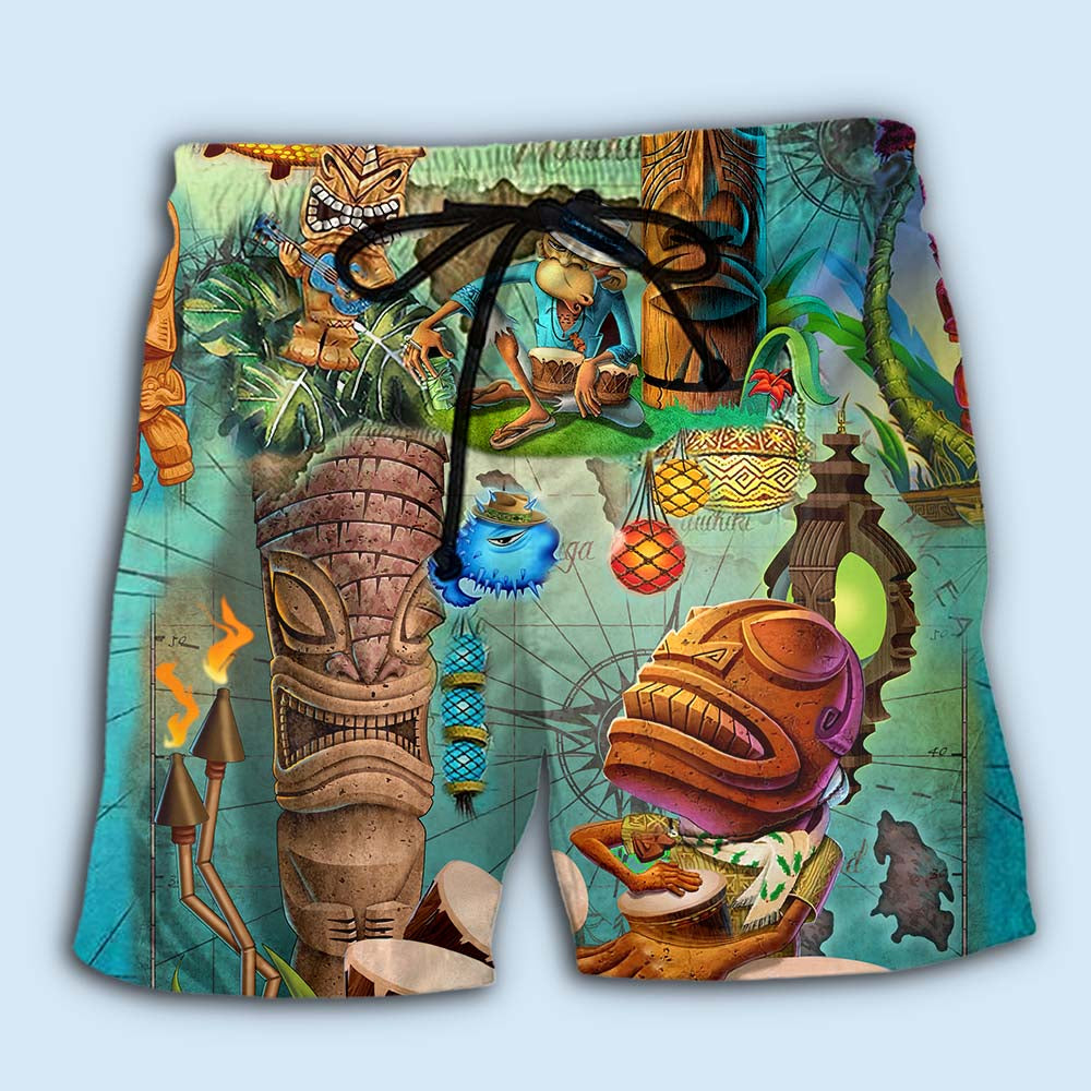 Tiki Bar Open Island Beach Shorts Print Detail For Beach Activities And Vacation Wear