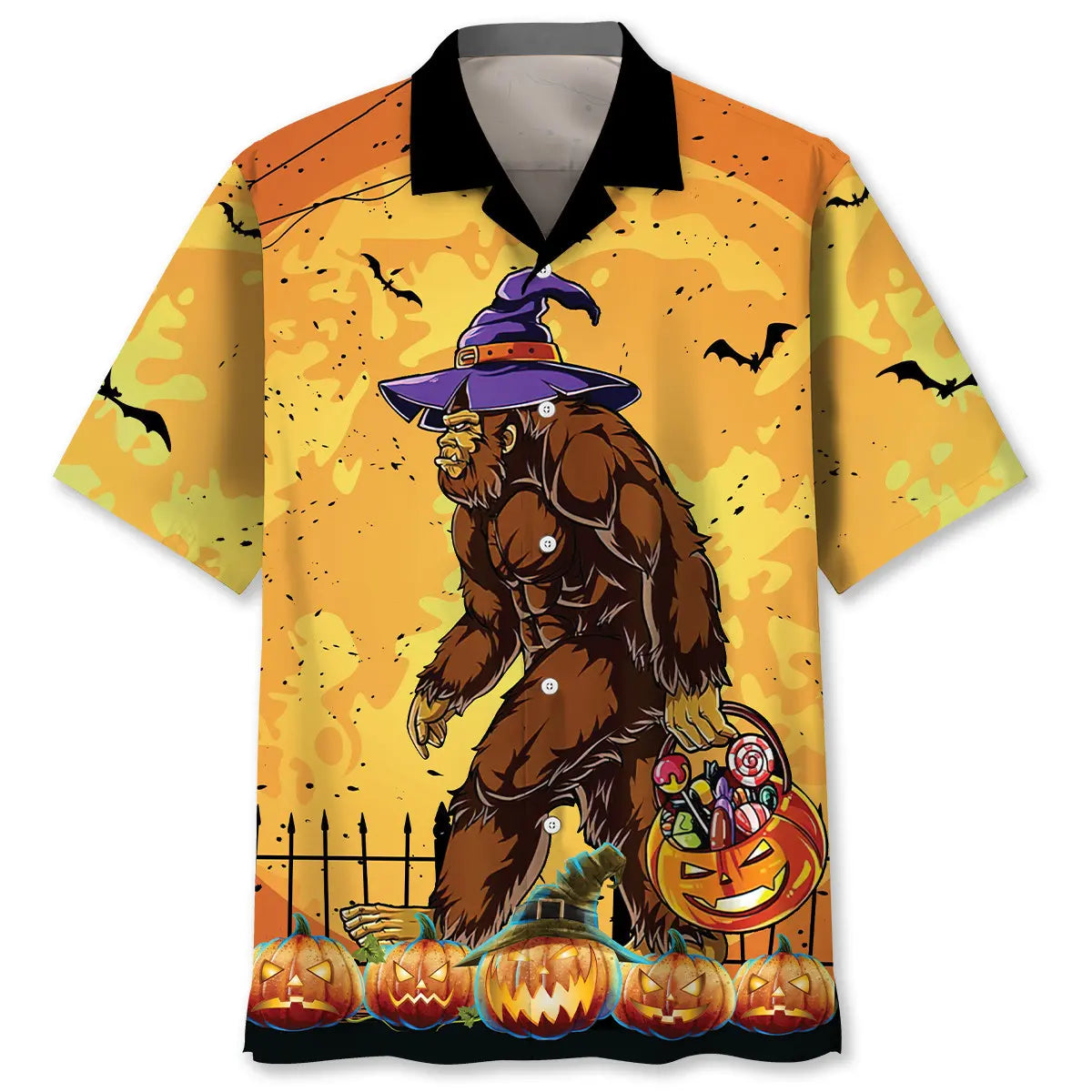 Halloween Human Costume Bigfoot Hawaiian Shirt For Autumn Gatherings, Coastal Outings, And Playful Holiday Style
