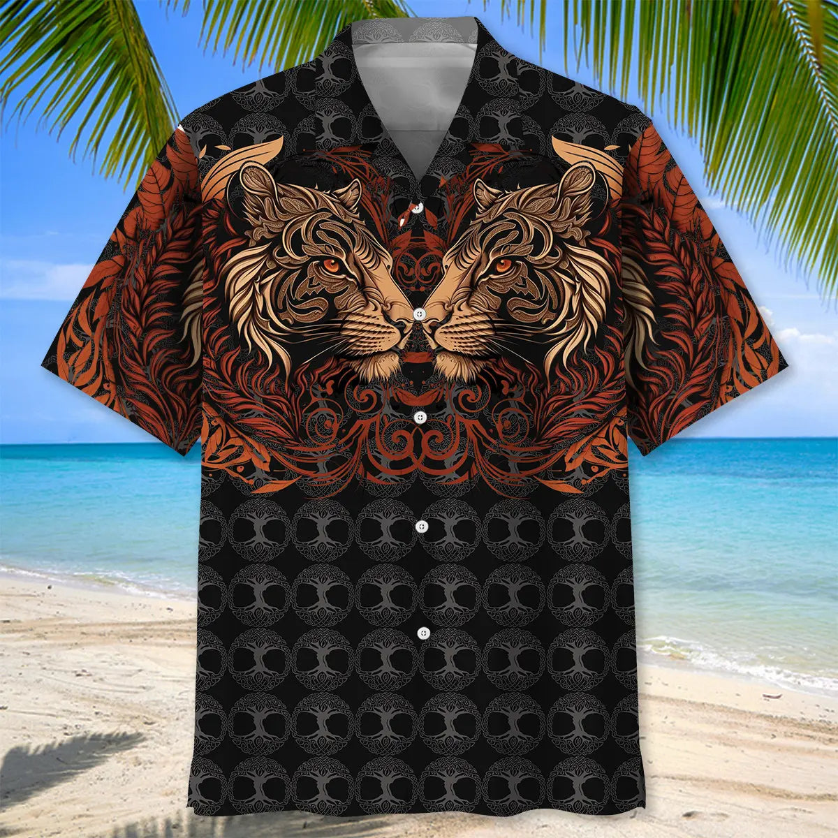 Vintage Tiger Hawaiian Shirt For Summer Vacation, Beach Travel, And Casual Wear