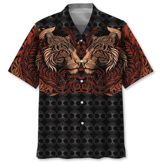 Vintage Tiger Hawaiian Shirt For Summer Vacation, Beach Travel, And Casual Wear