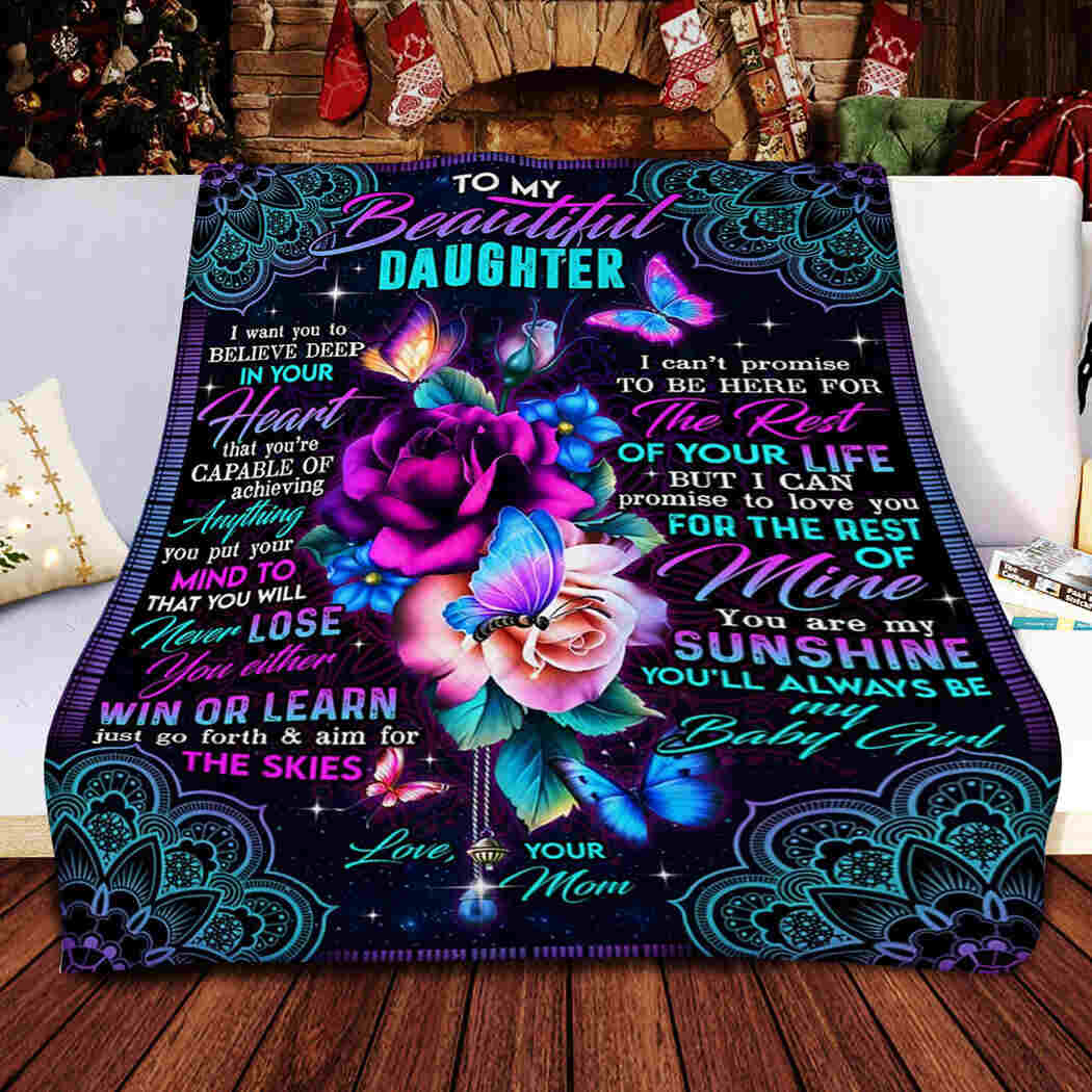 Flower Butterfly To My Beautiful Daughter Flannel Blanket For Cozy Bedroom Sofa Decor