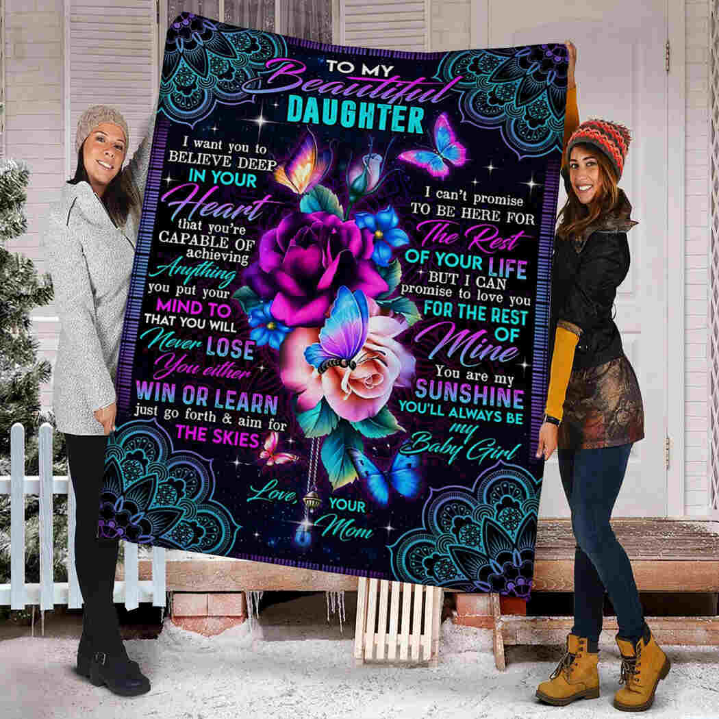 Flower Butterfly To My Beautiful Daughter Flannel Blanket For Cozy Bedroom Sofa Decor