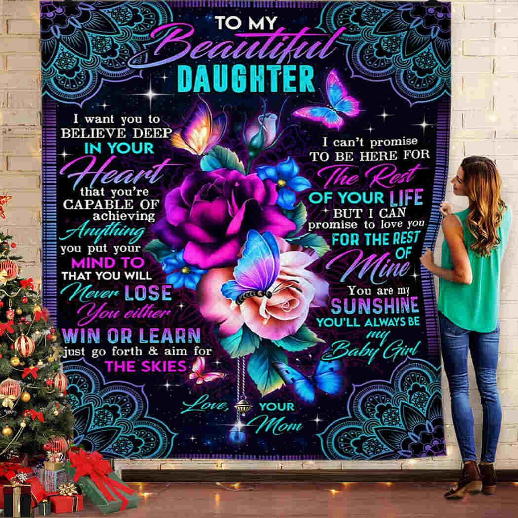 Flower Butterfly To My Beautiful Daughter Flannel Blanket For Cozy Bedroom Sofa Decor