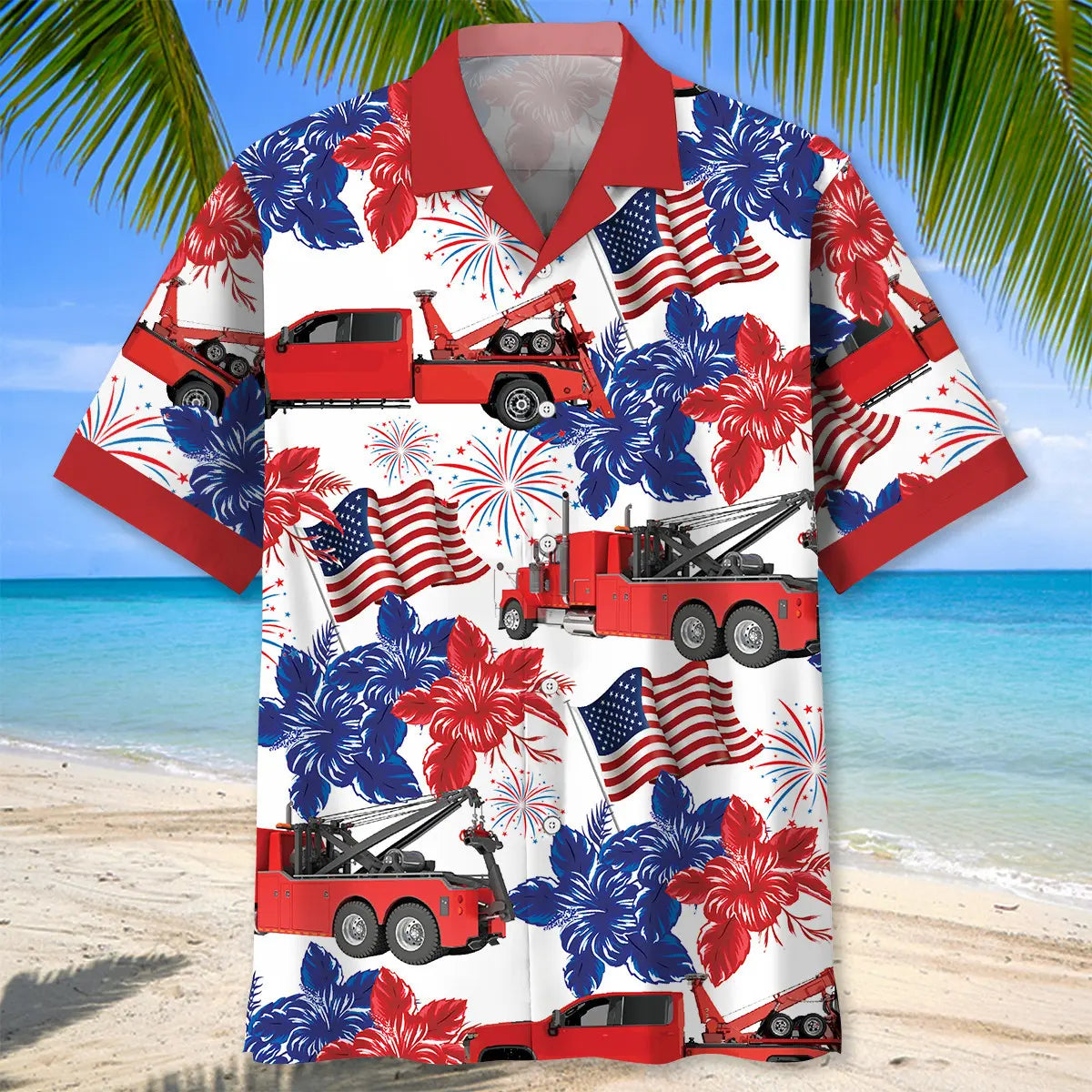 Tow Truck Happy July Hawaiian Shirt For Beach Party And Island Inspired Style