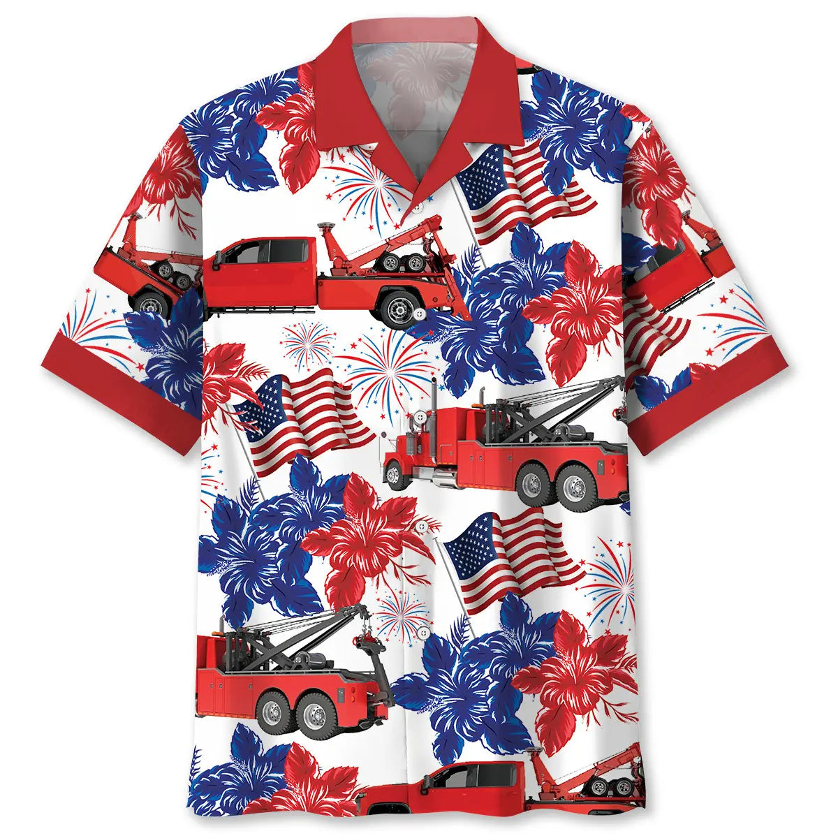 Tow Truck Happy July Hawaiian Shirt For Poolside Gathering, Island Getaway, And Weekend Wear
