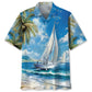 Vintage Tranquil Sailboat Hawaiian Shirt For Summer Vacation, Beach Travel, And Casual Wear