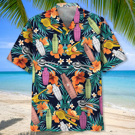 Tropical Bartender Set Hawaiian Shirt For Tropical Holidays, Resort Trips, And Relaxed Coastal Style