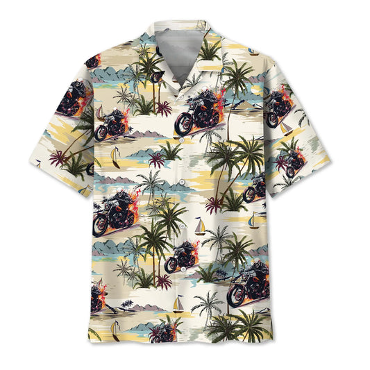 Tropical Biker Hawaiian Shirt For Island Vacations, Resort Wear, And Relaxed Seasonal Style