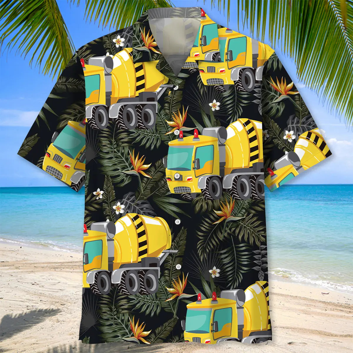 Tropical Concrete Mixer Truck Hawaiian Shirt For Family Vacation And Travel Ready Style