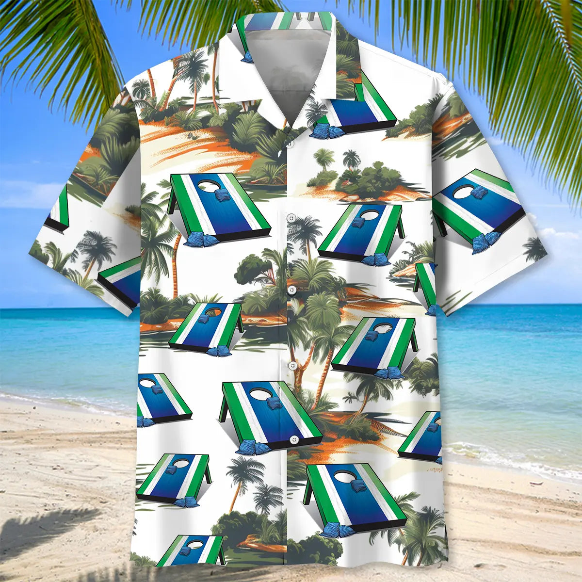 Tropical Cornhole Hawaiian Shirt For Summer Vacation, Beach Travel, And Casual Wear