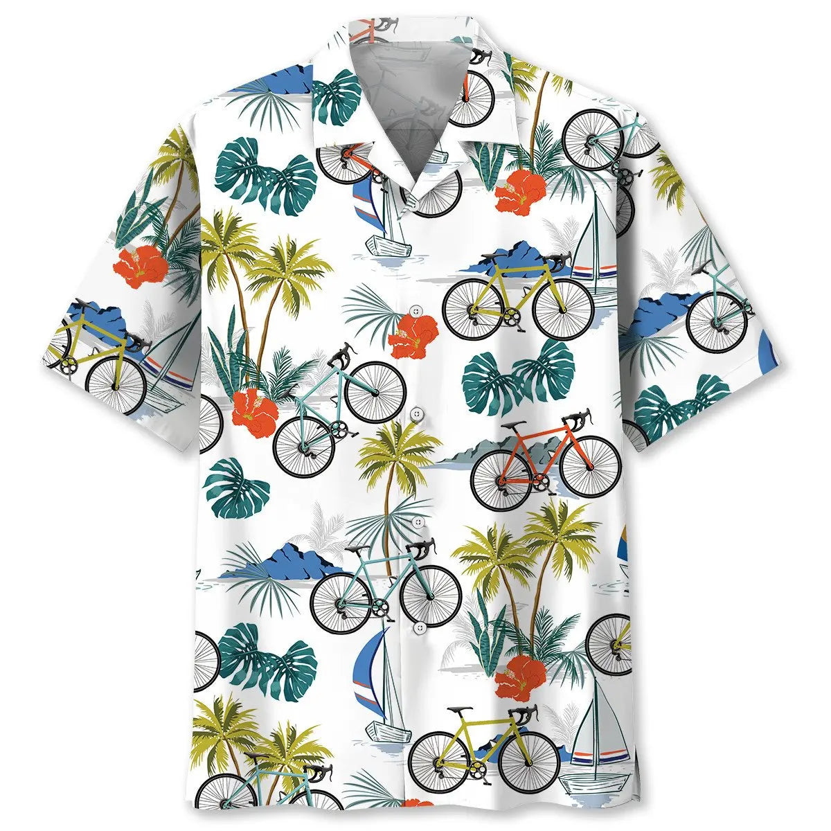 Tropical Cycling Hawaiian Shirt For Resort Trips, Coastal Parties, And Warm Weather Style