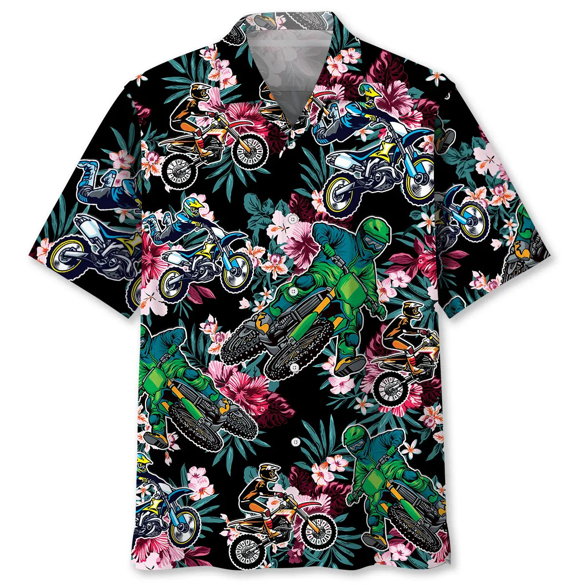 Tropical Dirt Bike Racing Hawaiian Shirt For Racing Fans, Summer Outings, And Relaxed Vacation Wear