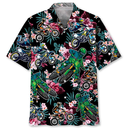 Tropical Dirt Bike Racing Hawaiian Shirt For Racing Fans, Summer Outings, And Relaxed Vacation Wear