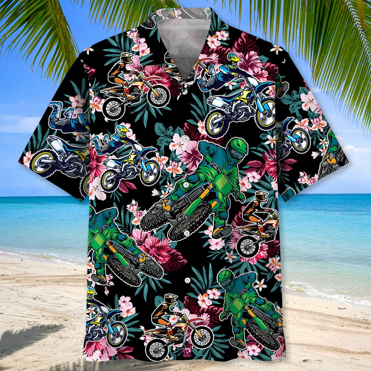 Tropical Dirt Bike Racing Hawaiian Shirt For Racing Fans, Summer Outings, And Relaxed Vacation Wear