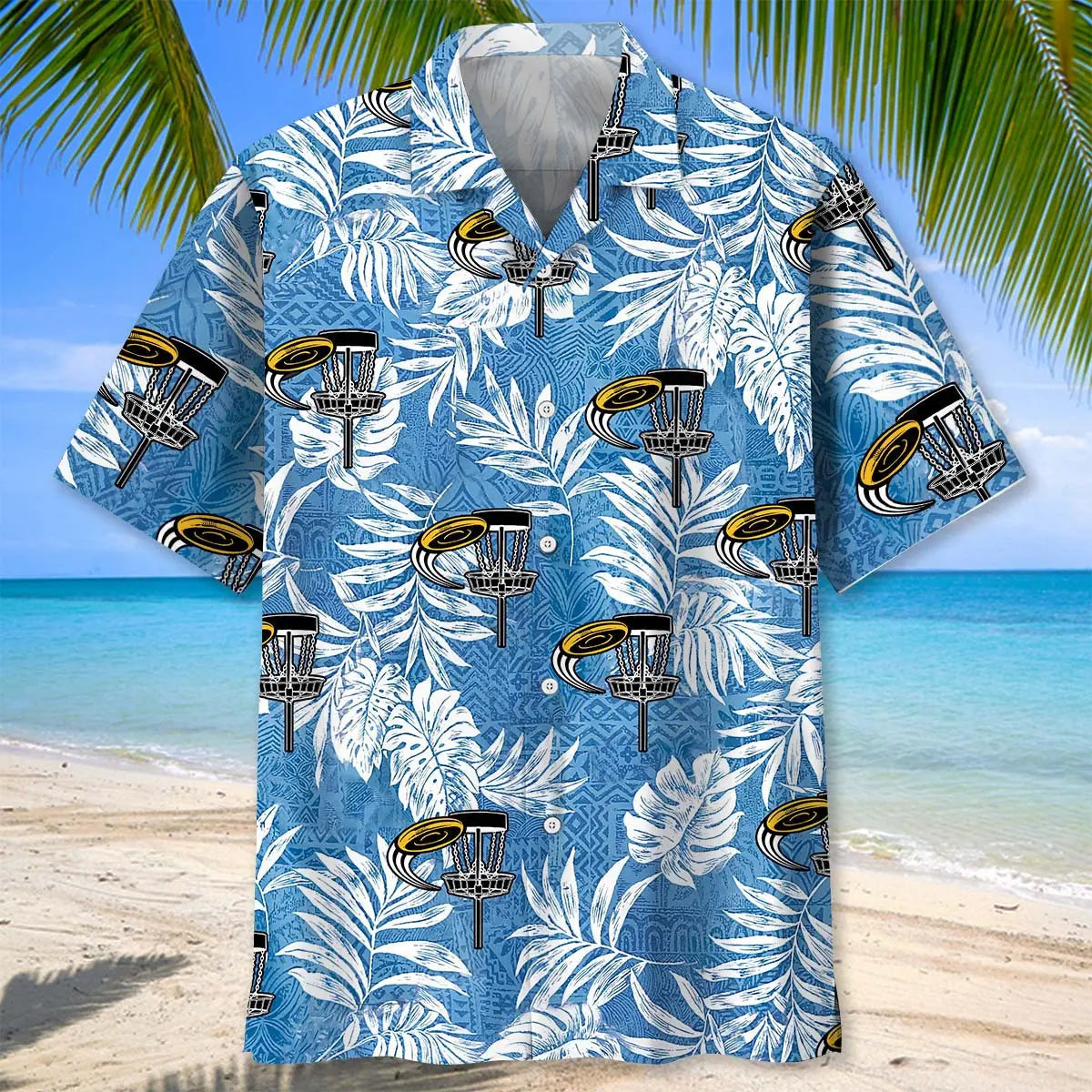 Tropical Disc Golf Hawaiian Shirt For Summer Vacation, Beach Travel, And Casual Wear