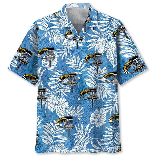 Tropical Disc Golf Hawaiian Shirt For Summer Vacation, Beach Travel, And Casual Wear