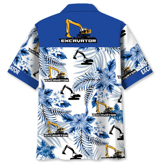 Tropical Excavator Hawaiian Shirt For Outdoor Event, Warm Weather Outing, And Coastal Style