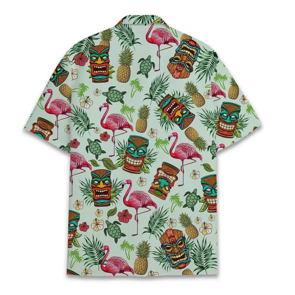 Tropical Island Tiki Flamingo Aloha Hawaiian Shirt For Tropical Holidays, Outdoor Gatherings, And Everyday Comfort